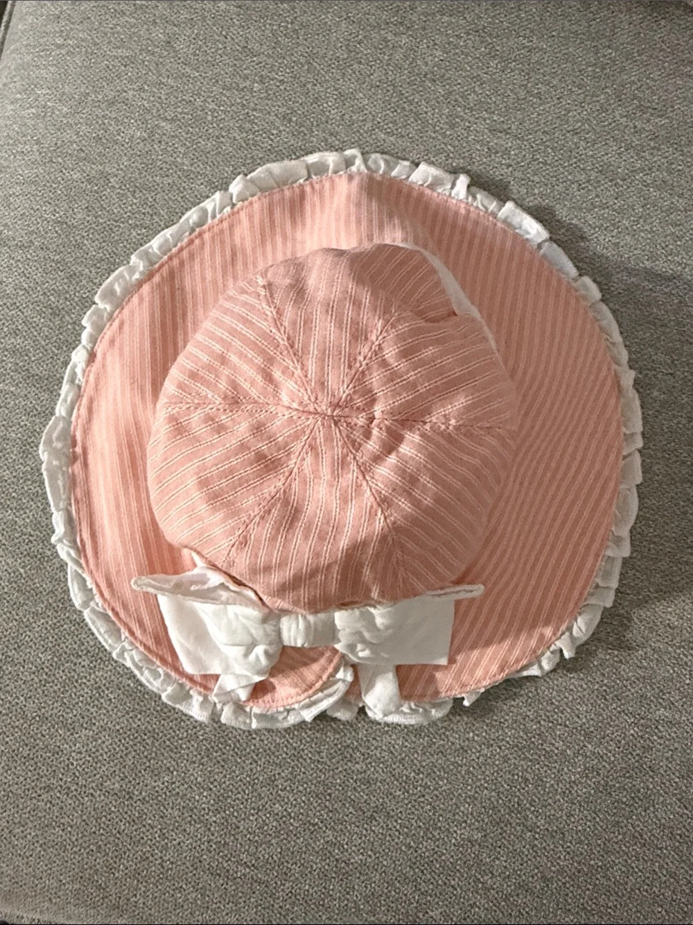 Janie and Jack Pink Striped Sun Hat with White Bow Sz 0-3